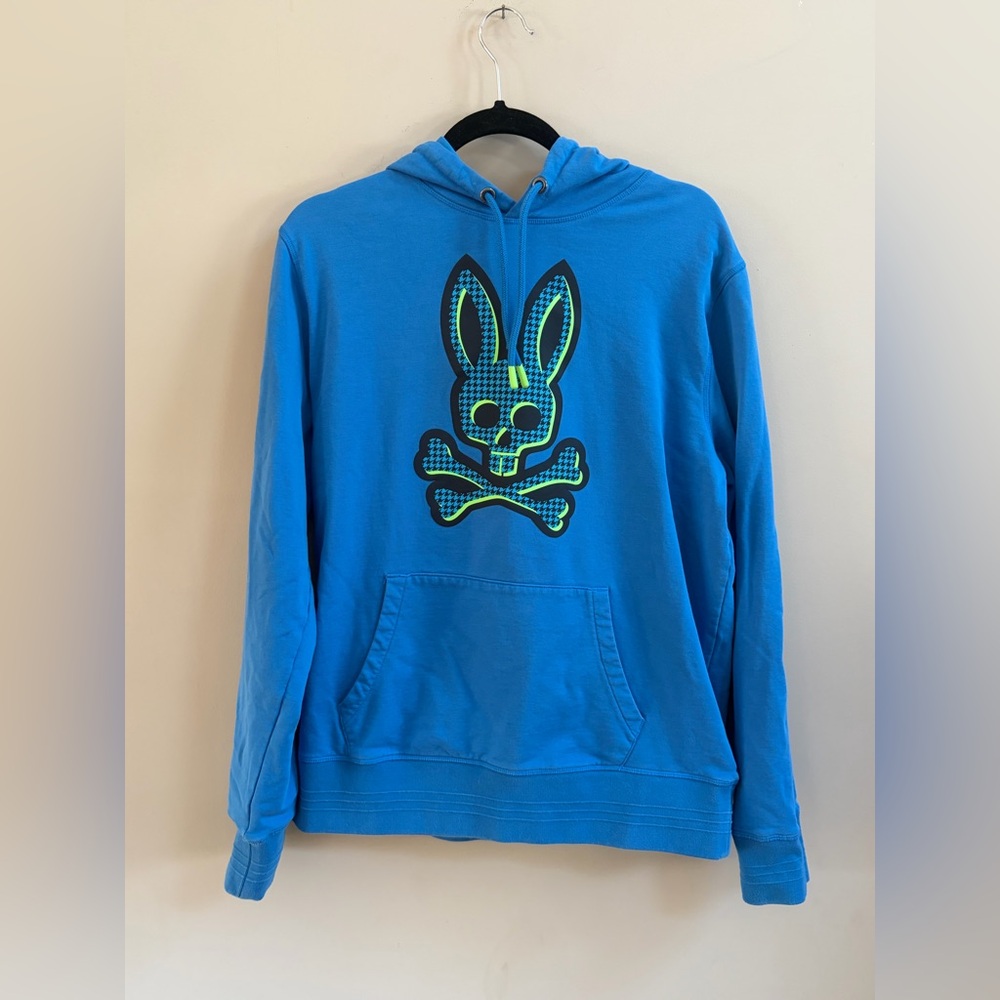 Psycho Bunny Drake Popover Hoodie Pullover Sweatshirt Hooded Sweater Blue Green